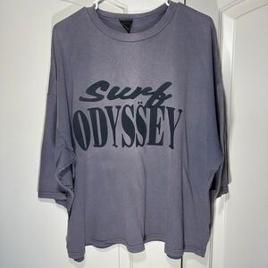 Surf Odyssey Graphic Tee Mens L-XL Purple Oversized Elbow Sleeve Boxy Tee VTG